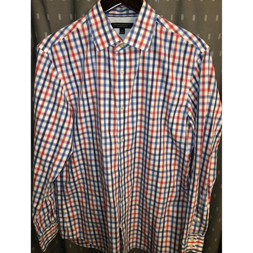 Banana Republic Red/White/Blue Plaid Pattern Button Down Shirt Mens Medium